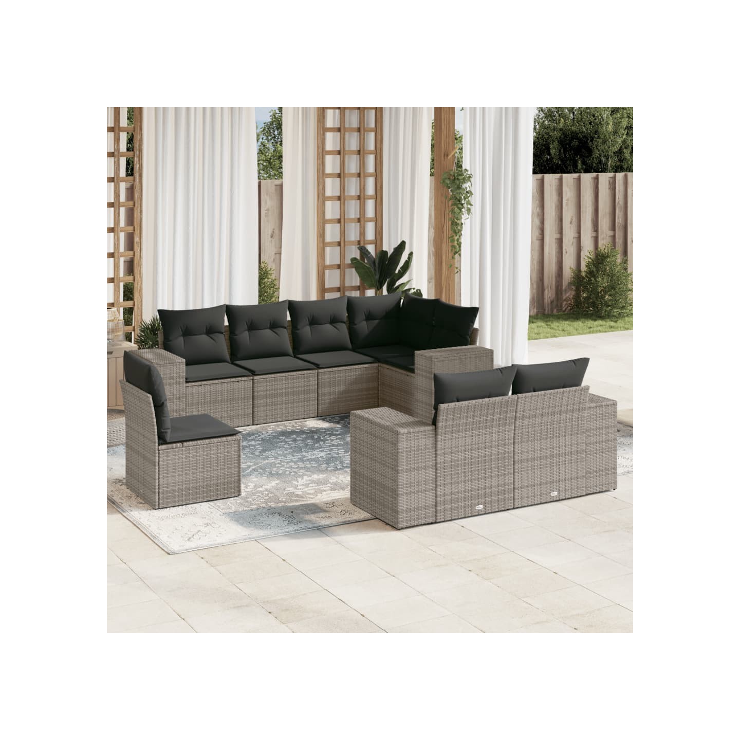 Salon de jardin 8 pcs avec coussins gris résine tressée