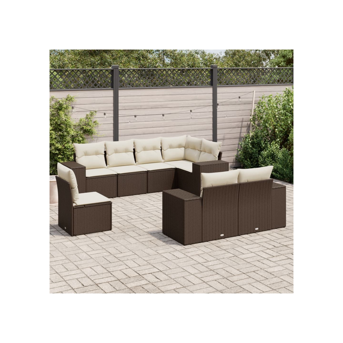 Salon de jardin 8 pcs avec coussins marron résine tressée
