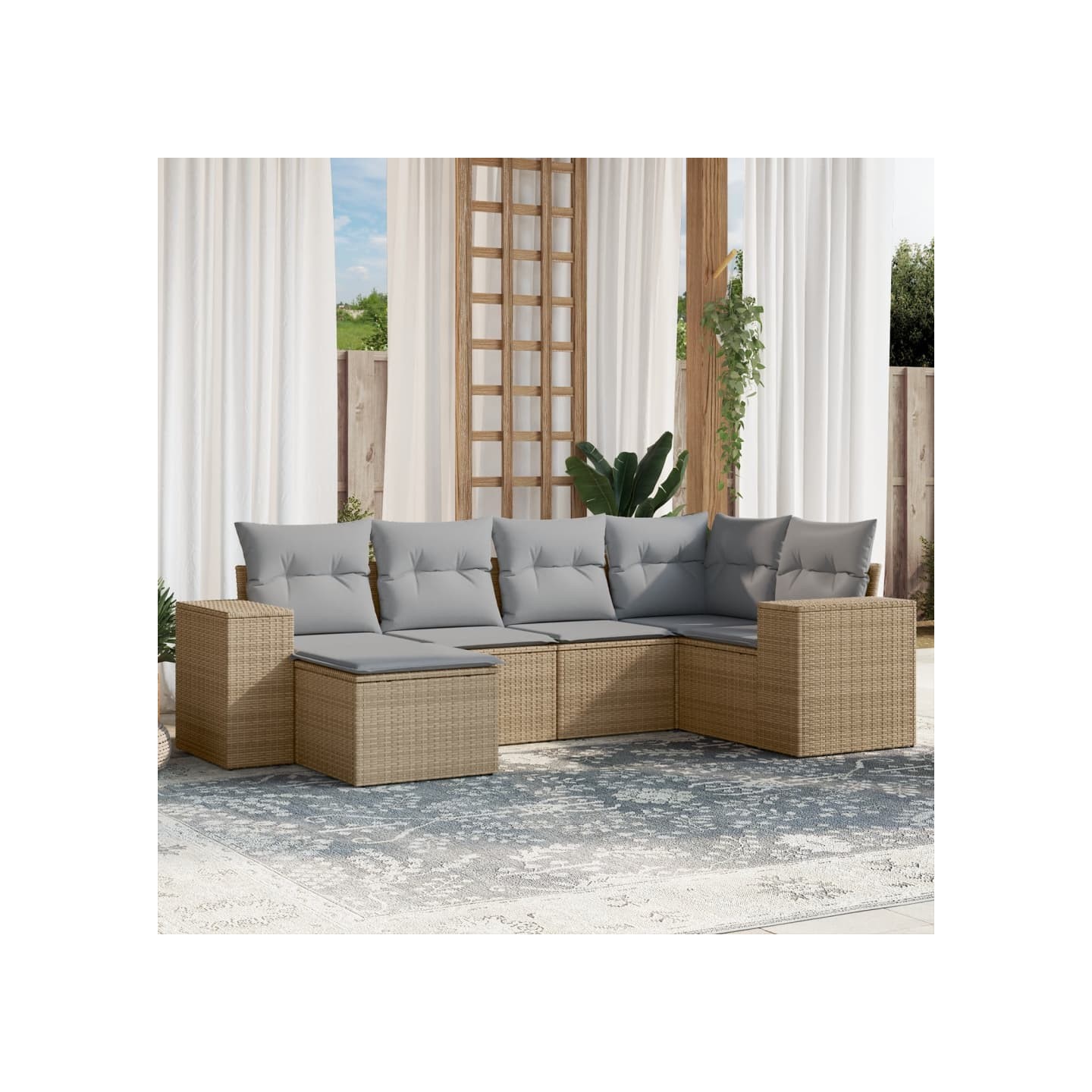 Salon de jardin avec coussins 6 pcs beige résine tressée