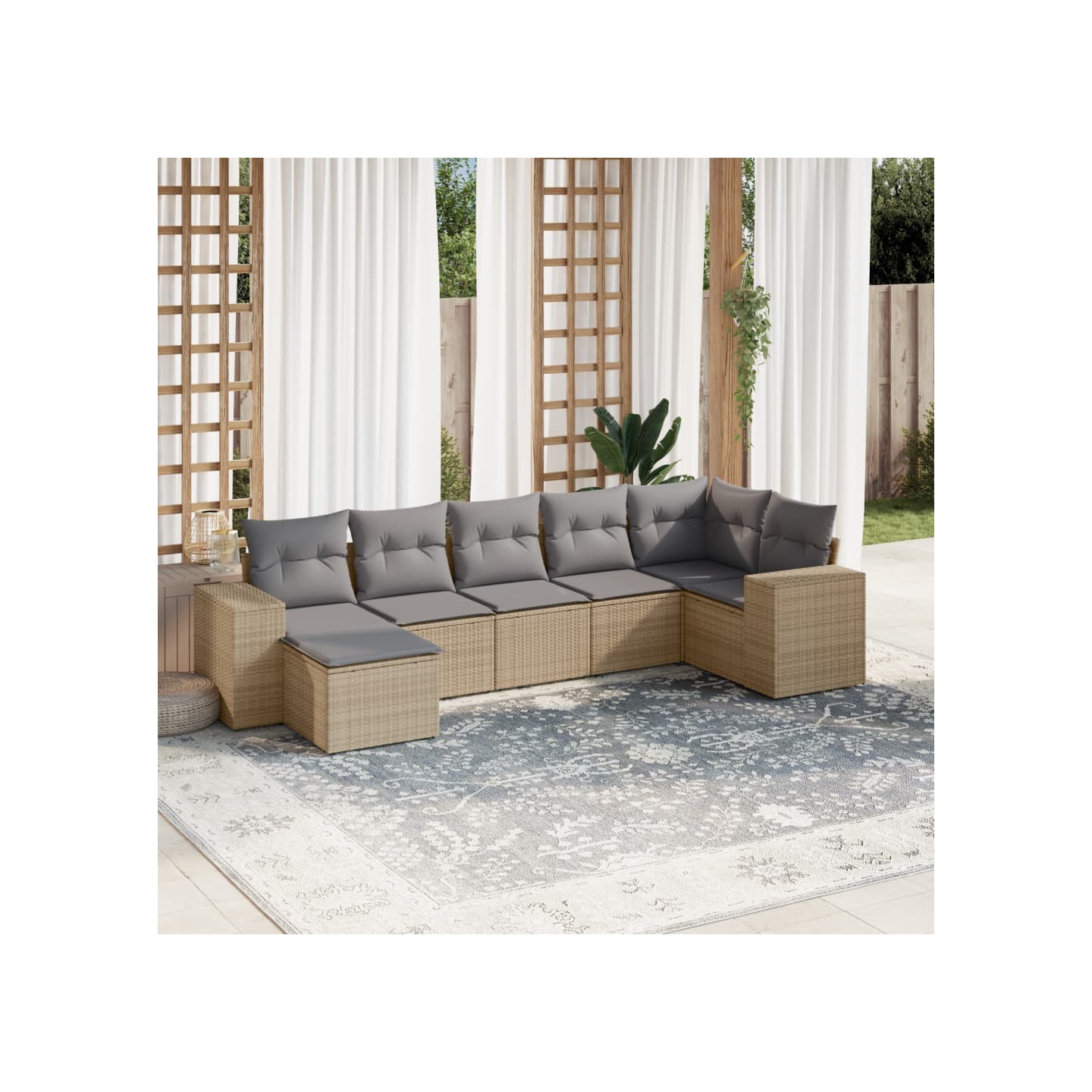 Salon de jardin avec coussins 7 pcs beige résine tressée