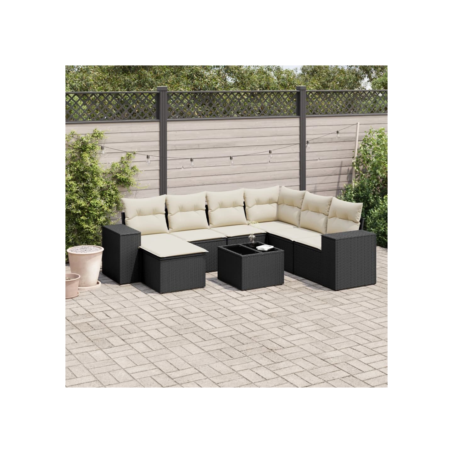 Salon de jardin 8 pcs avec coussins noir résine tressée