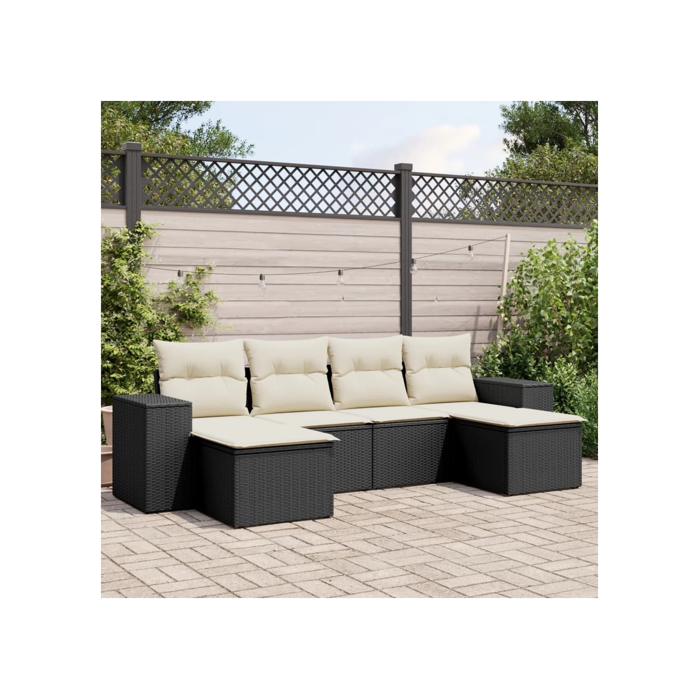 Salon de jardin 6 pcs avec coussins noir résine tressée
