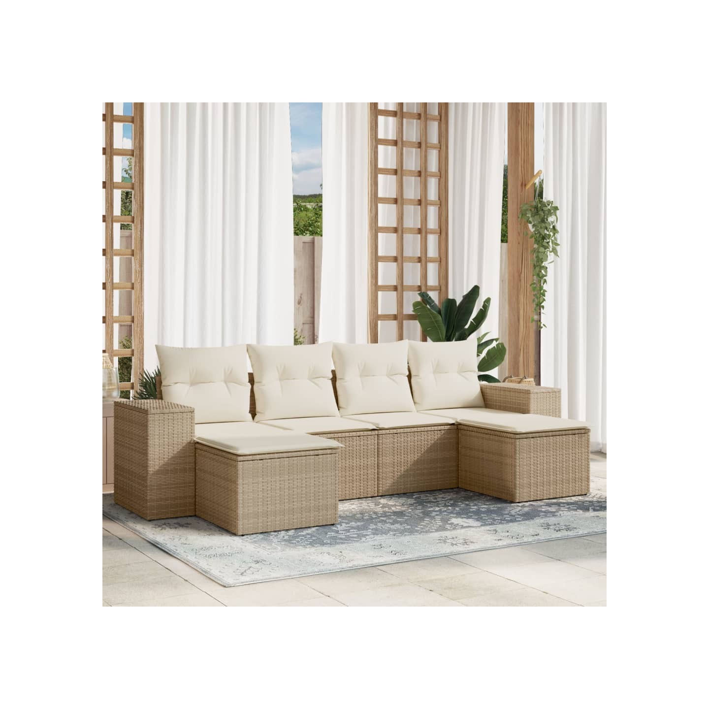 Salon de jardin avec coussins 6 pcs beige résine tressée