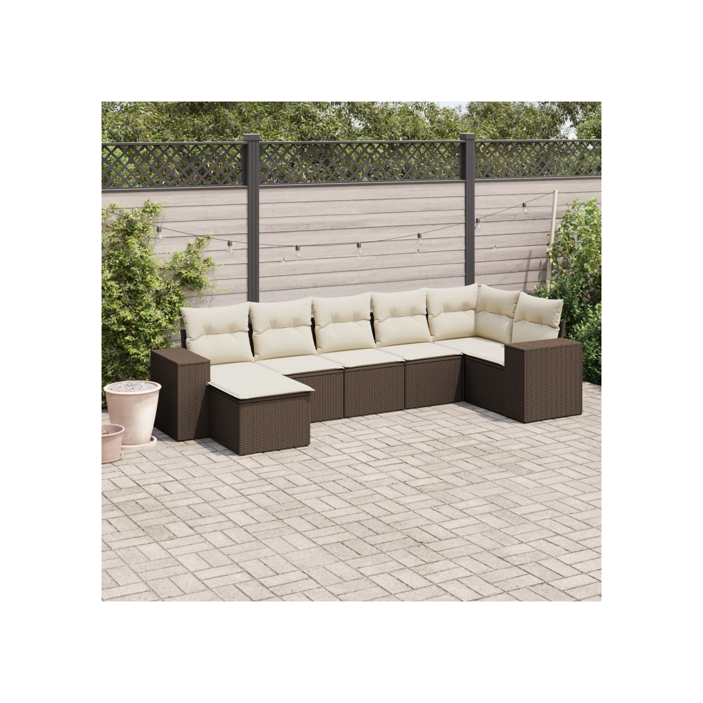 Salon de jardin avec coussins 7 pcs marron résine tressée