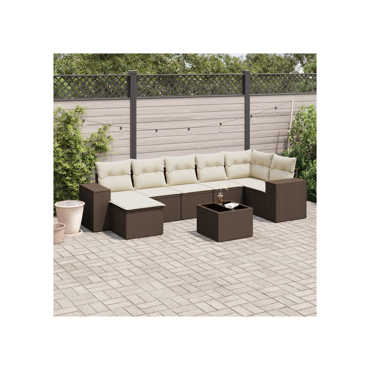 Salon de jardin 8 pcs avec coussins marron résine tressée