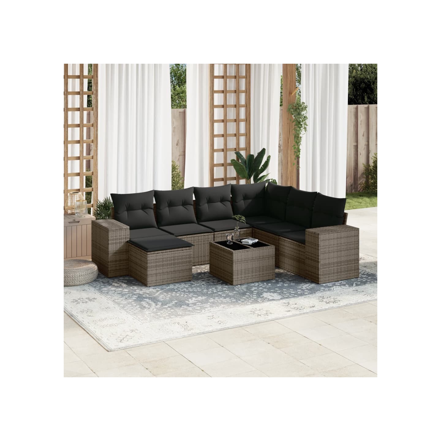 Salon de jardin 8 pcs avec coussins gris résine tressée