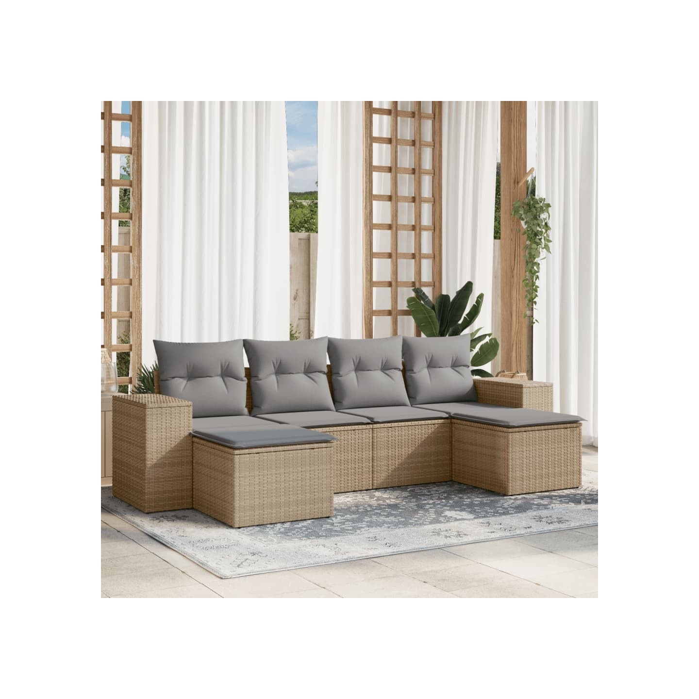 Salon de jardin avec coussins 6 pcs beige résine tressée