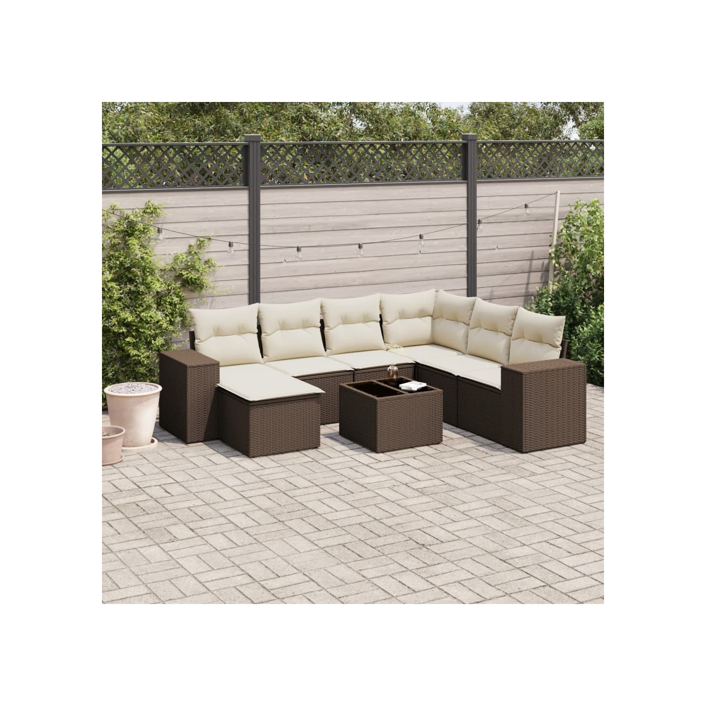 Salon de jardin 8 pcs avec coussins marron résine tressée