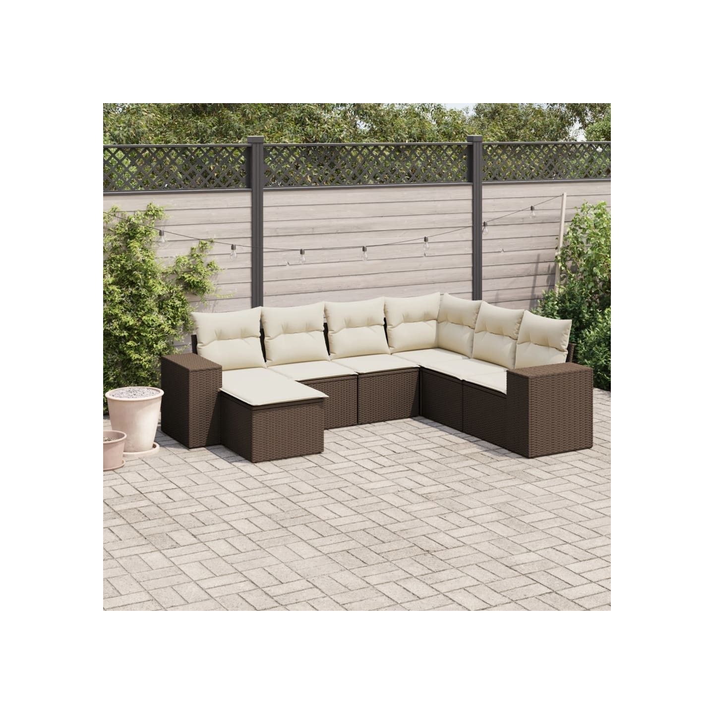 Salon de jardin avec coussins 7 pcs marron résine tressée