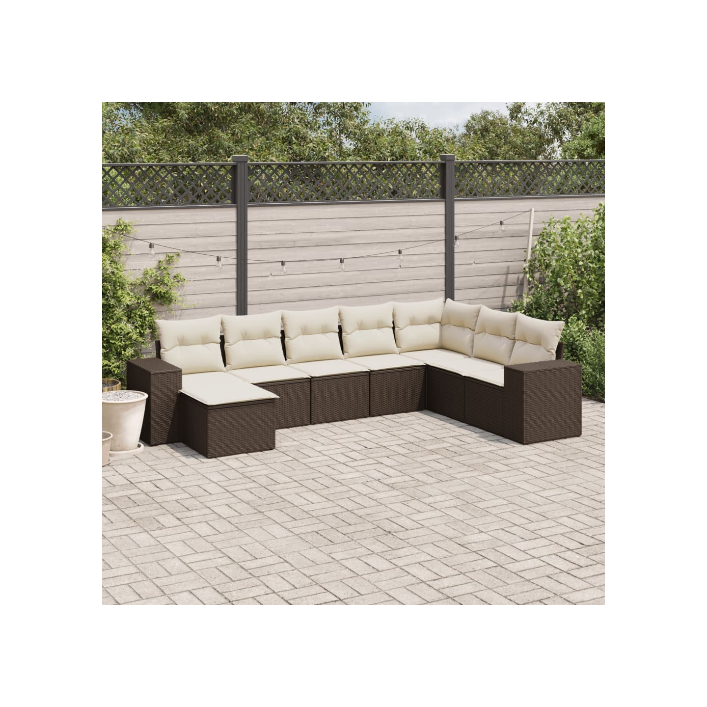 Salon de jardin 8 pcs avec coussins marron résine tressée