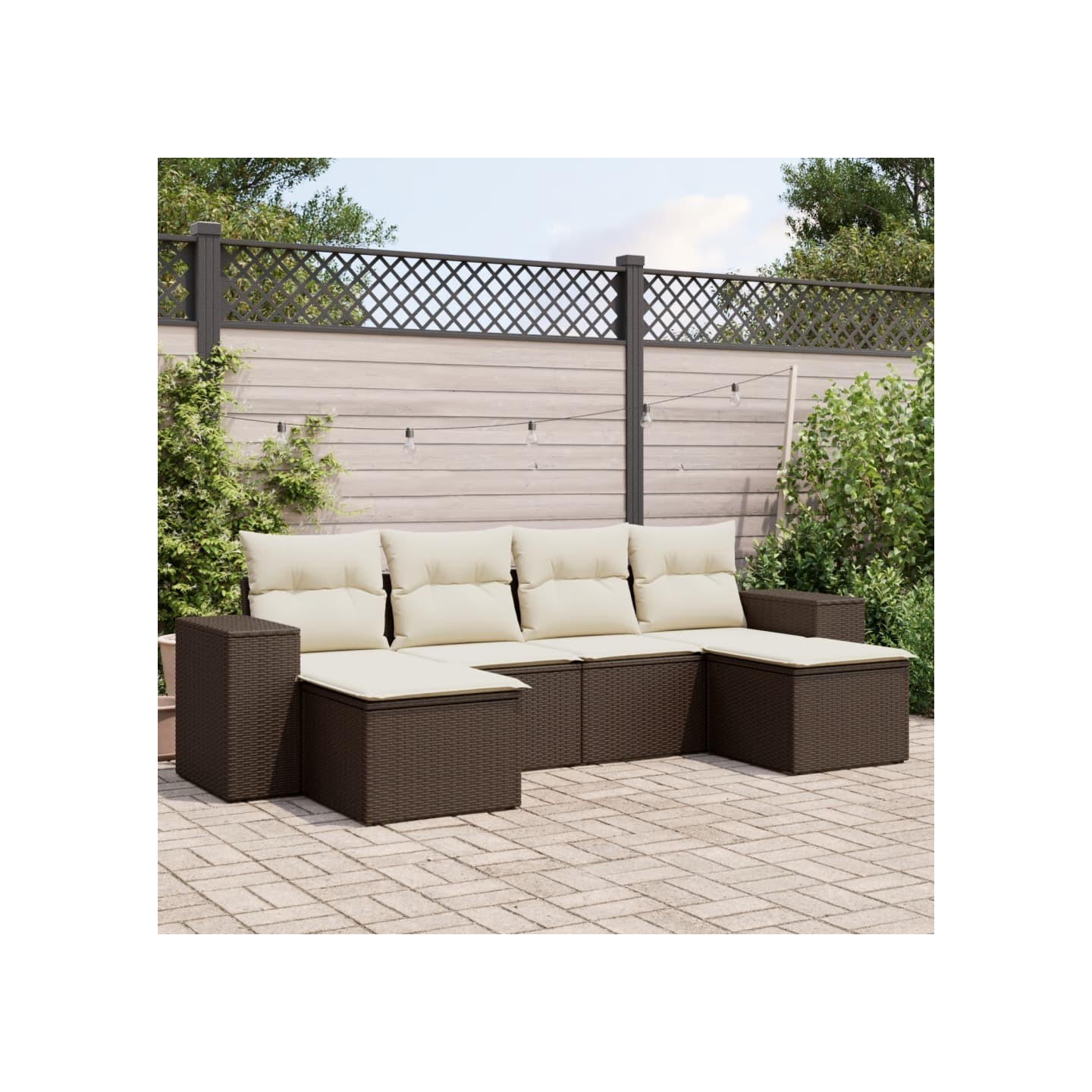 Salon de jardin avec coussins 6 pcs marron résine tressée