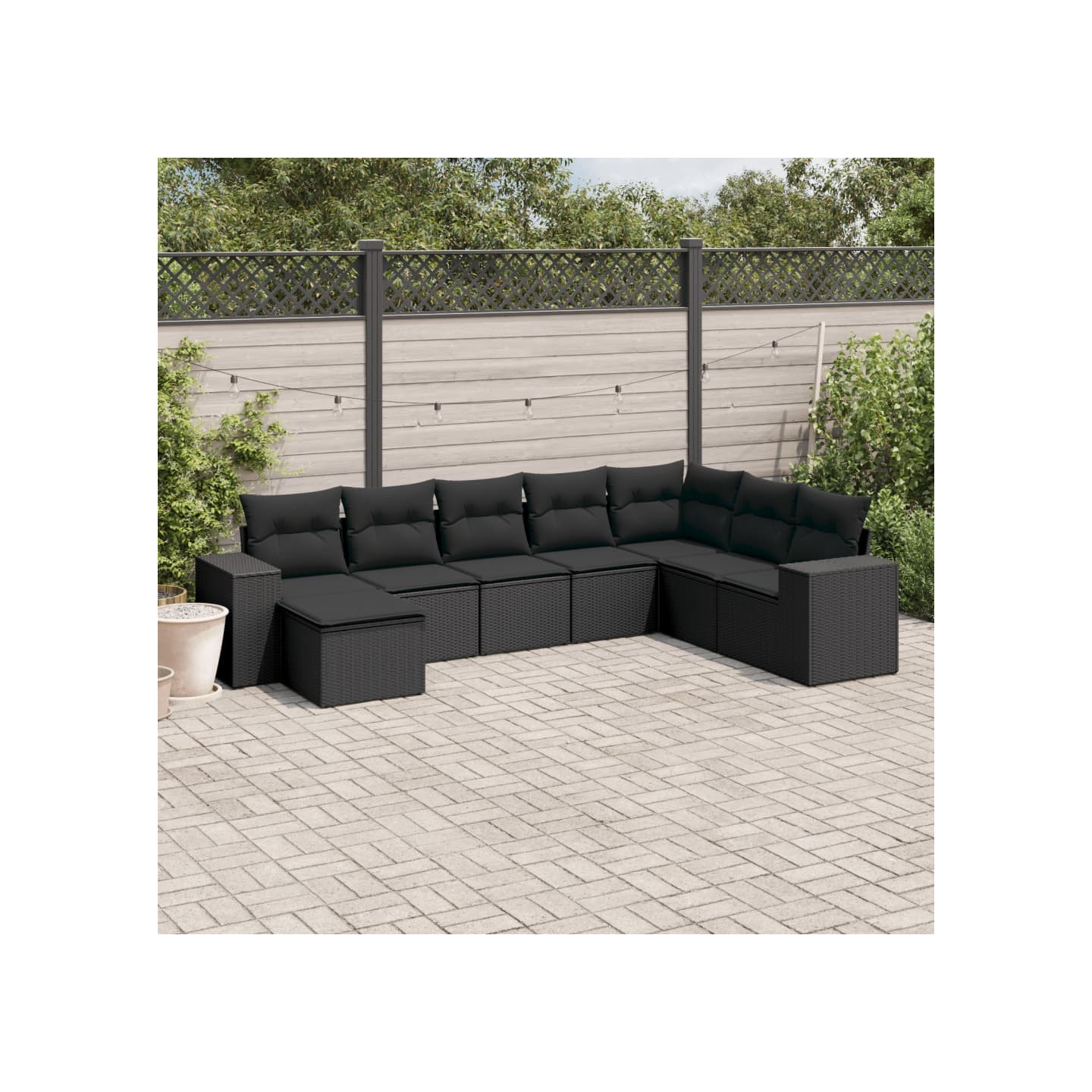 Salon de jardin 8 pcs avec coussins noir résine tressée