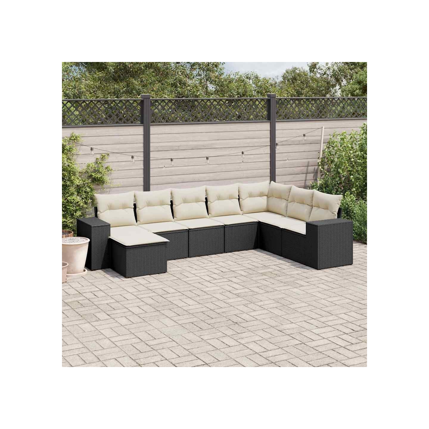 Salon de jardin 8 pcs avec coussins noir résine tressée
