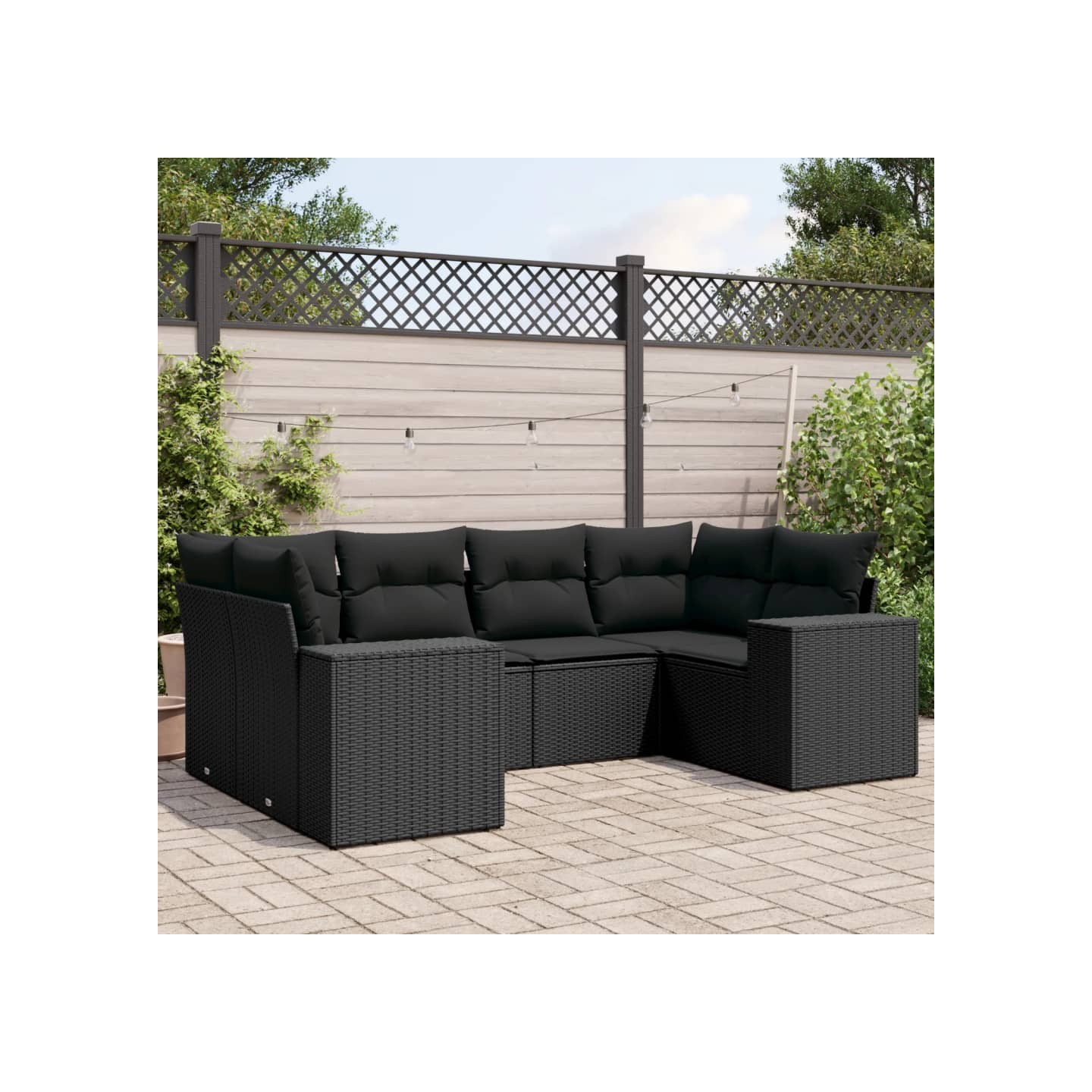 Salon de jardin 6 pcs avec coussins noir résine tressée