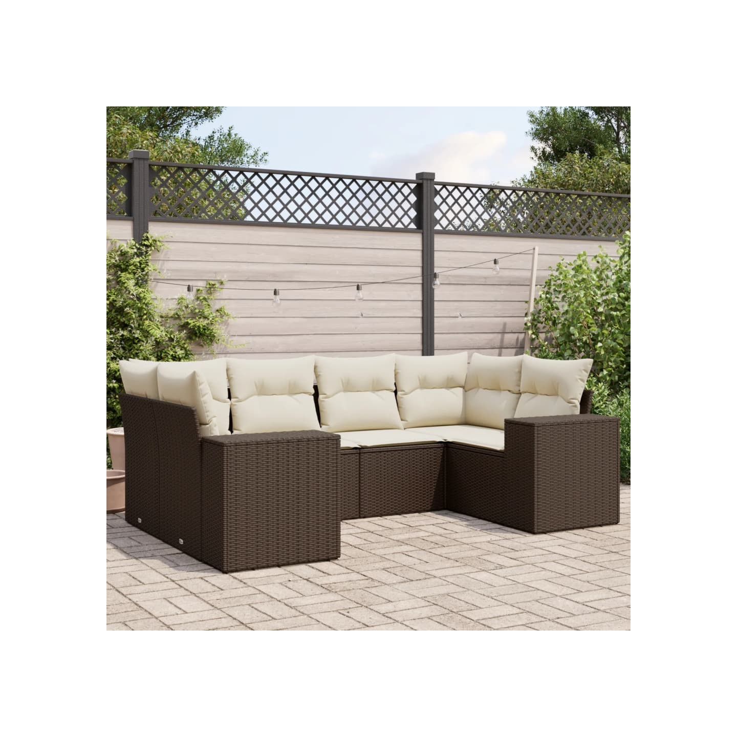 Salon de jardin avec coussins 6 pcs marron résine tressée
