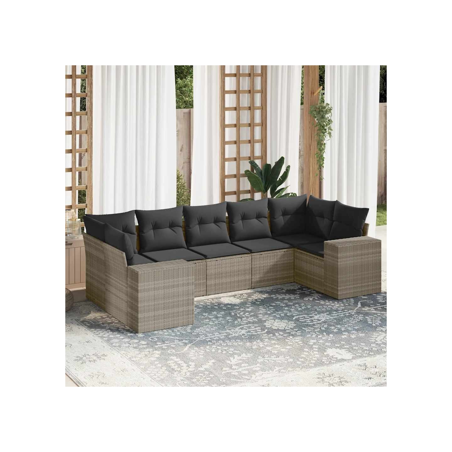 Salon de jardin avec coussins 7 pcs gris clair résine tressée