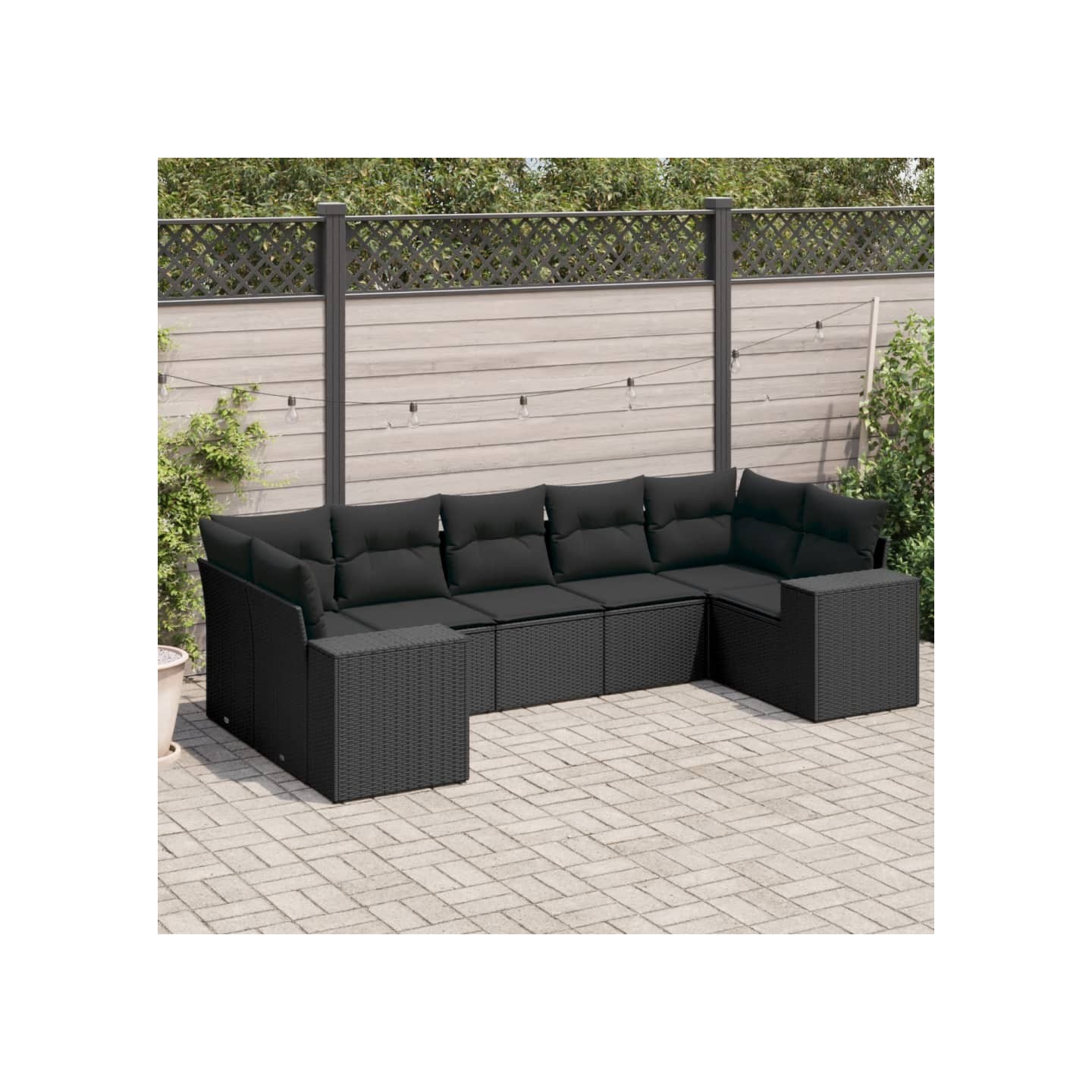 Salon de jardin 7 pcs avec coussins noir résine tressée