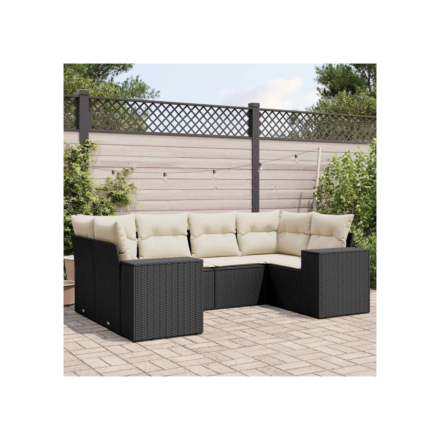 Salon de jardin 6 pcs avec coussins noir résine tressée