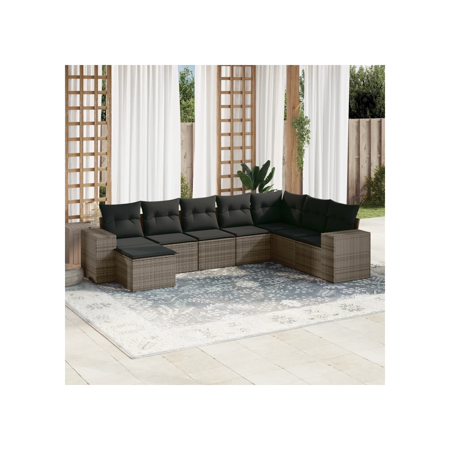 Salon de jardin 8 pcs avec coussins gris résine tressée