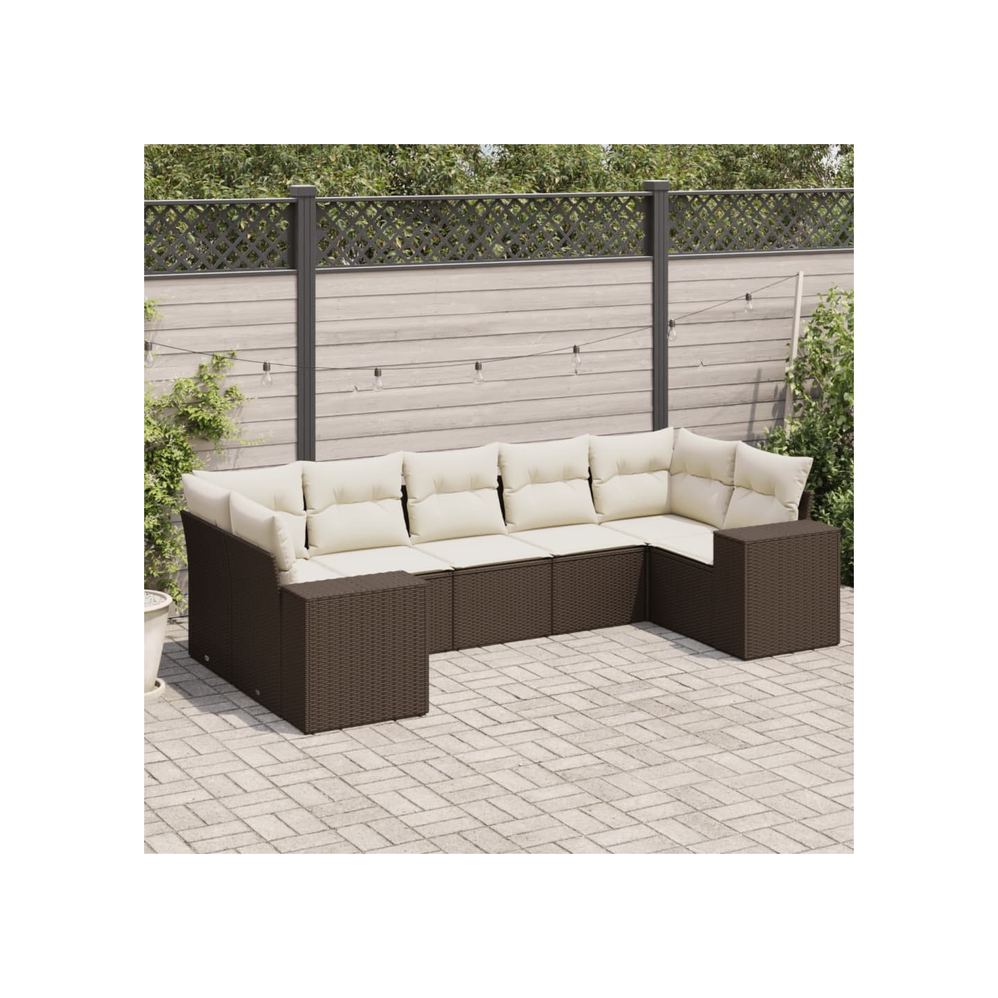 Salon de jardin avec coussins 7 pcs marron résine tressée