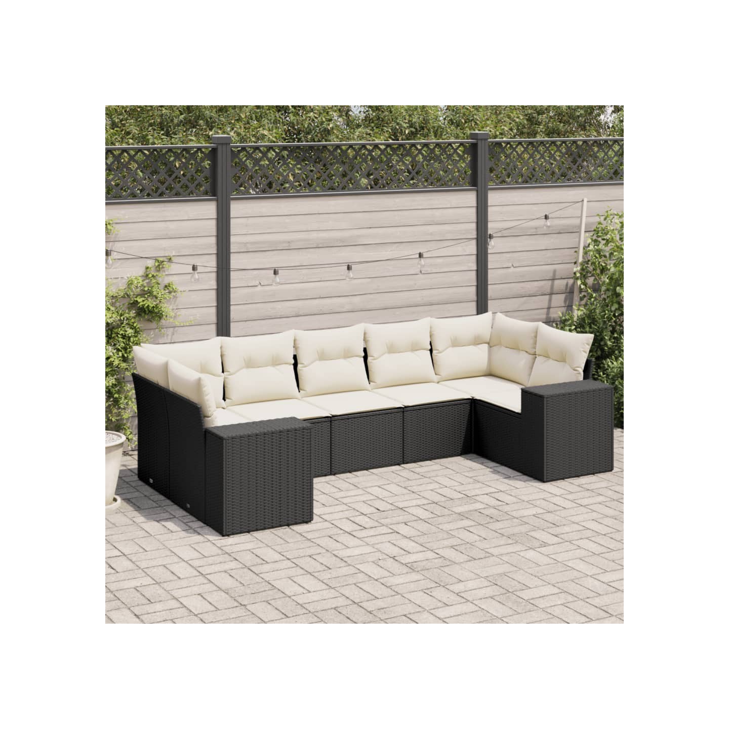Salon de jardin 7 pcs avec coussins noir résine tressée