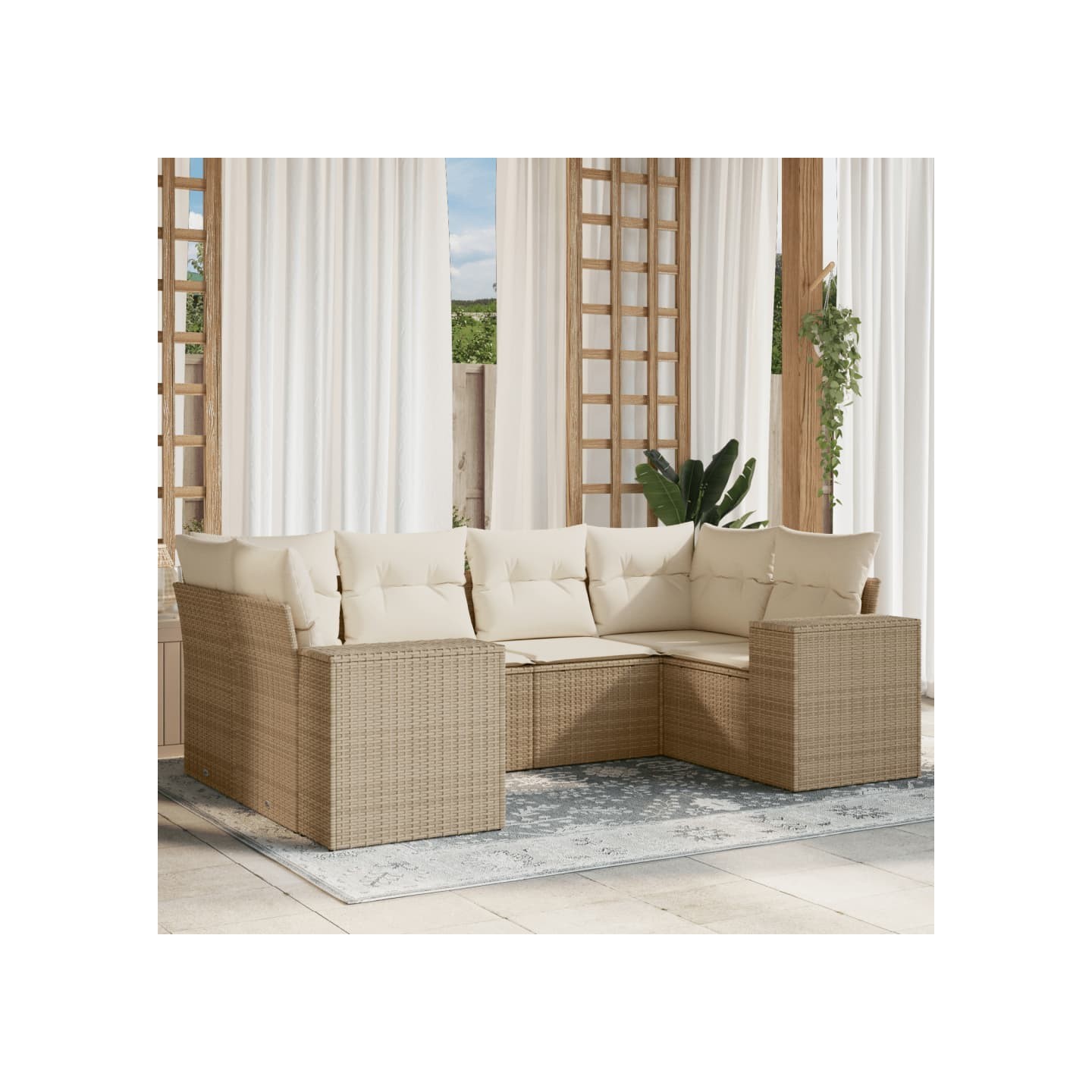 Salon de jardin avec coussins 6 pcs beige résine tressée