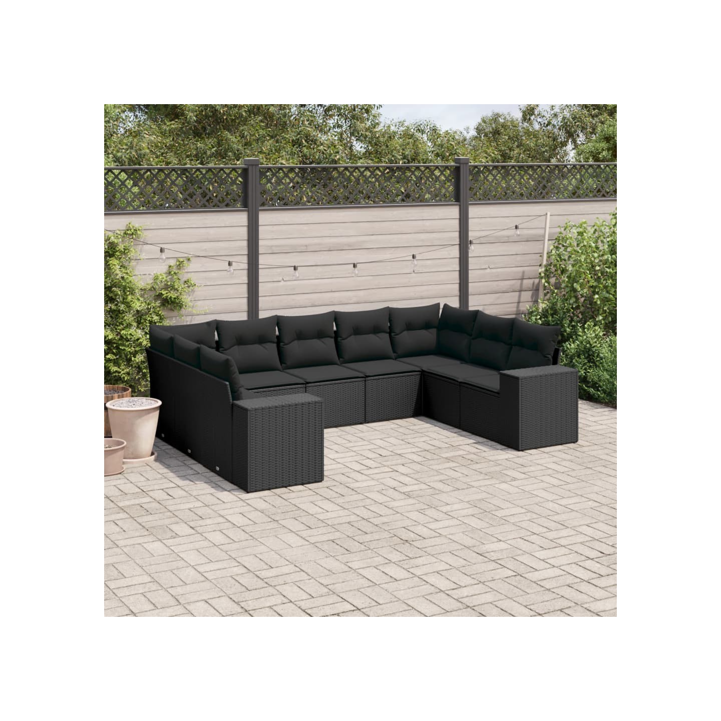 Salon de jardin 9 pcs avec coussins noir résine tressée