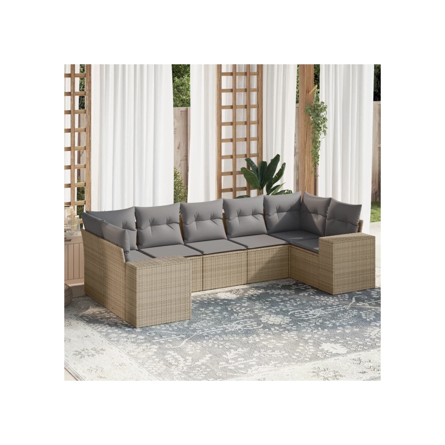 Salon de jardin avec coussins 7 pcs beige résine tressée