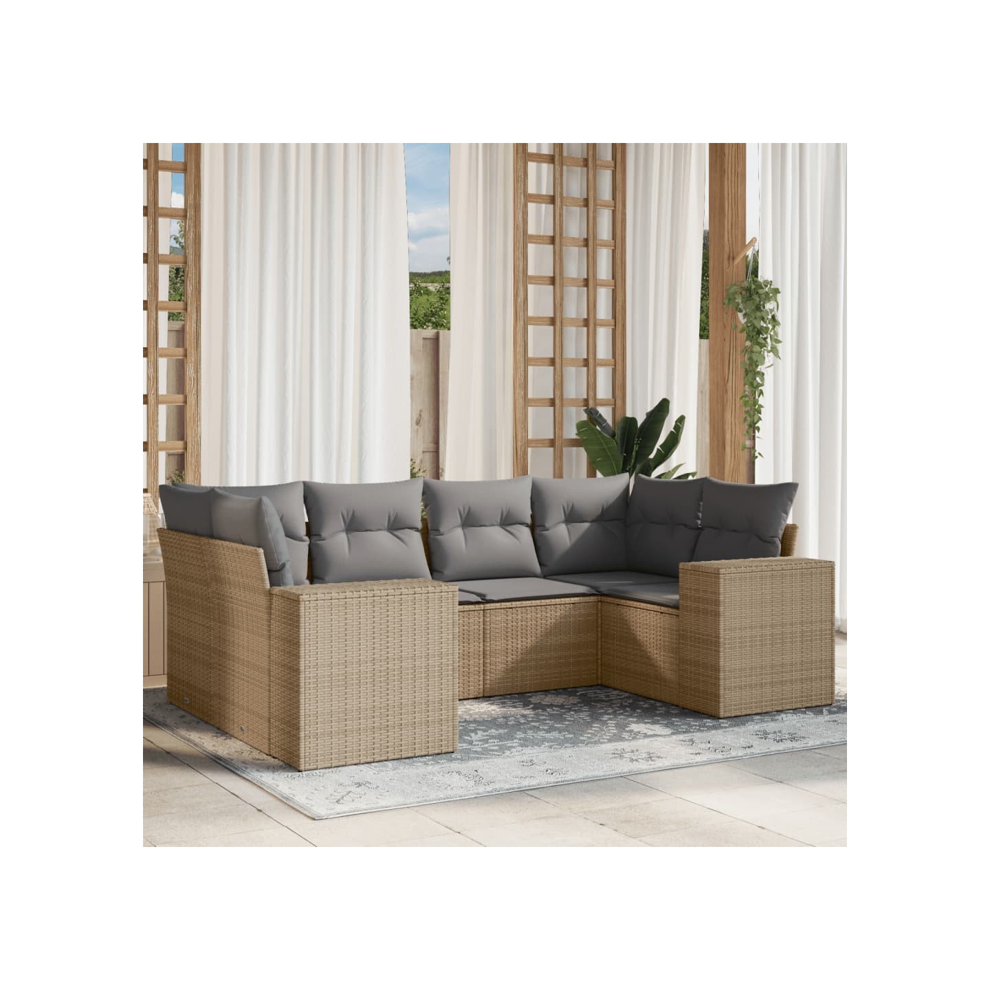 Salon de jardin avec coussins 6 pcs beige résine tressée