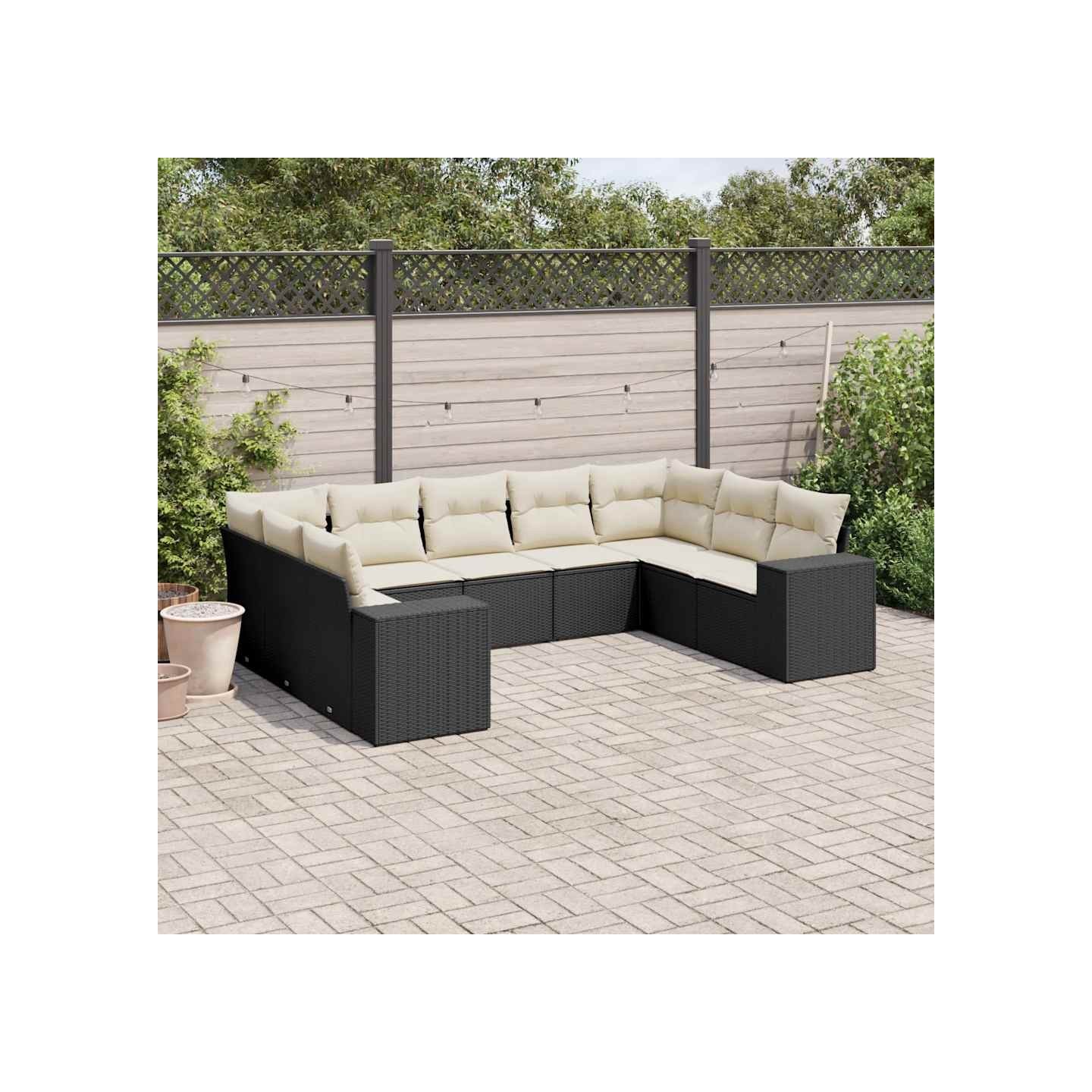Salon de jardin 9 pcs avec coussins noir résine tressée