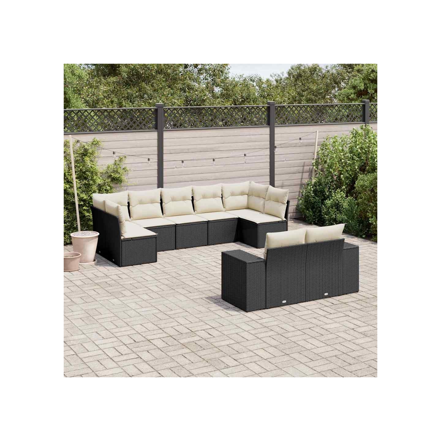 Salon de jardin 9 pcs avec coussins noir résine tressée