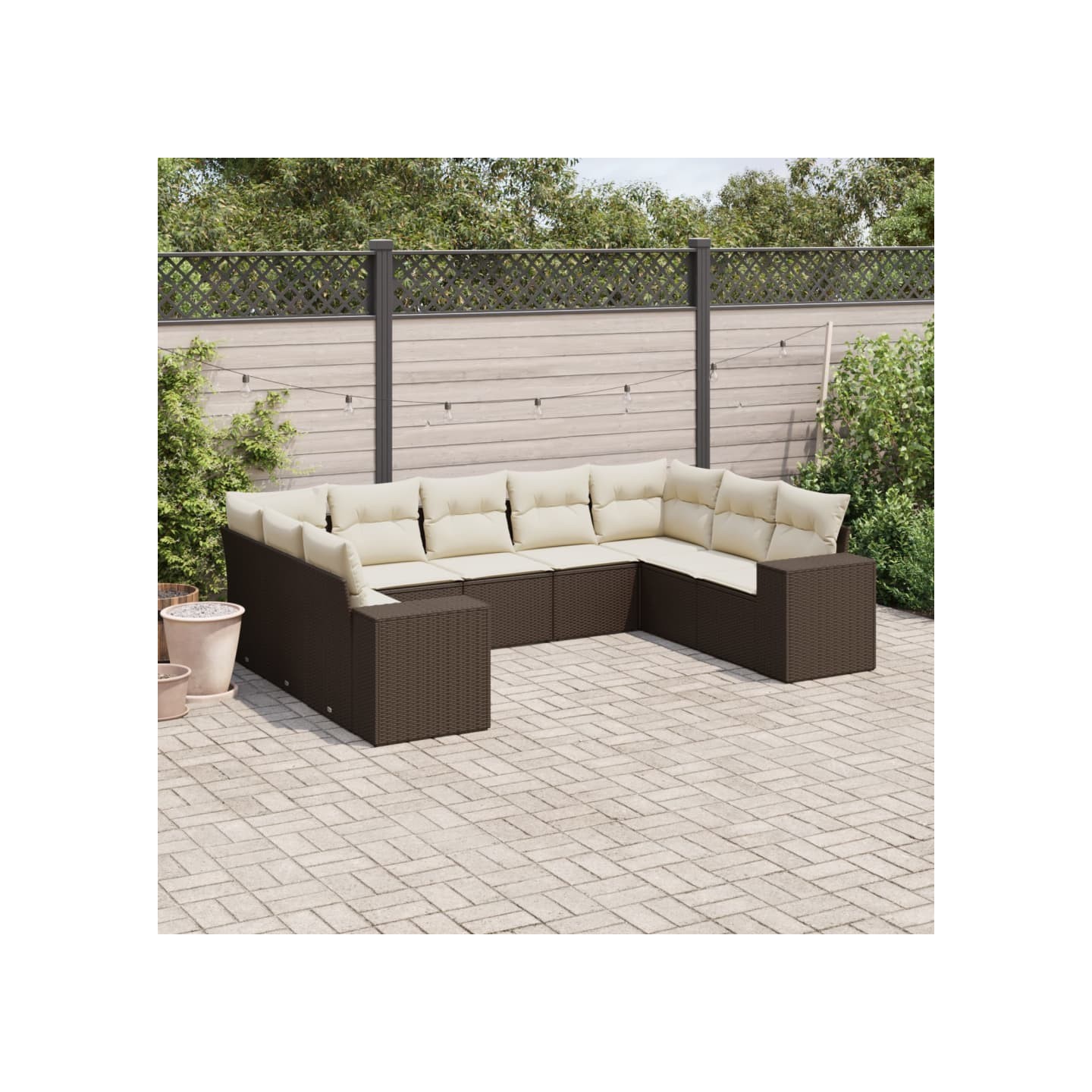 Salon de jardin avec coussins 9 pcs marron résine tressée