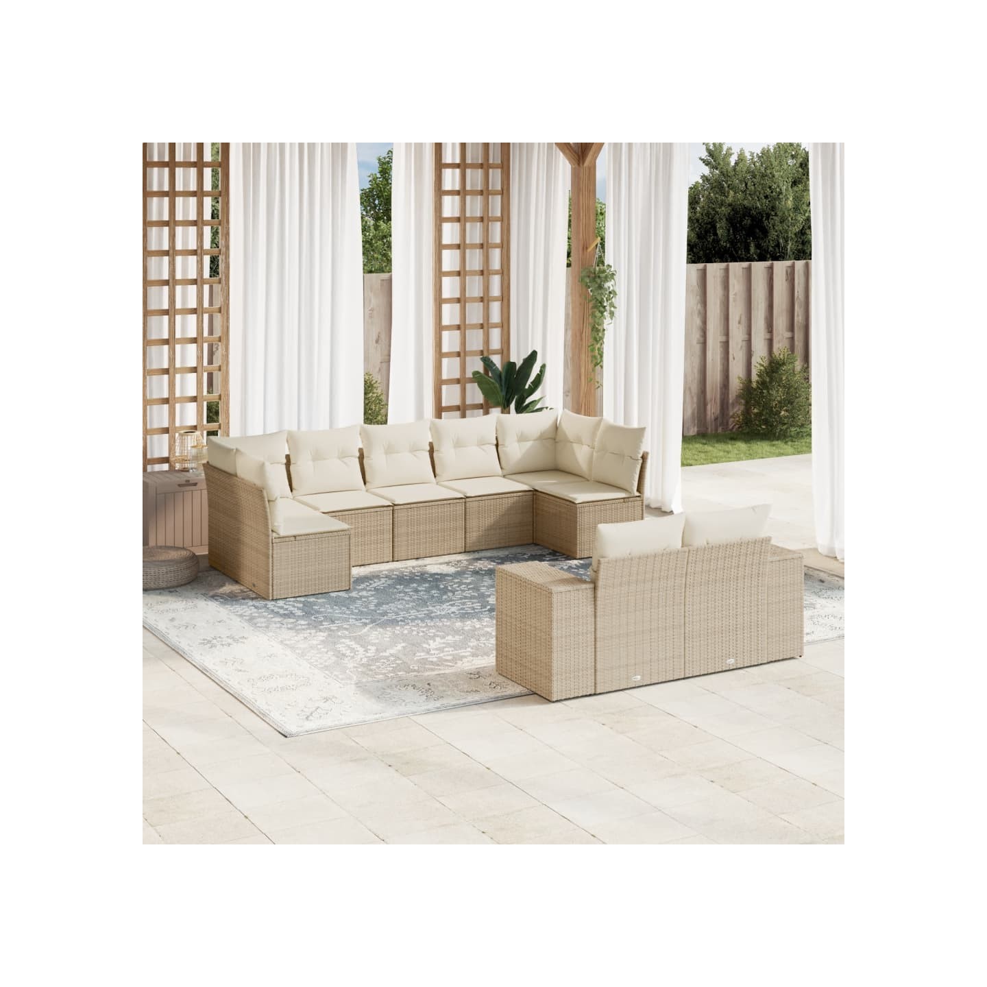 Salon de jardin avec coussins 9 pcs beige résine tressée