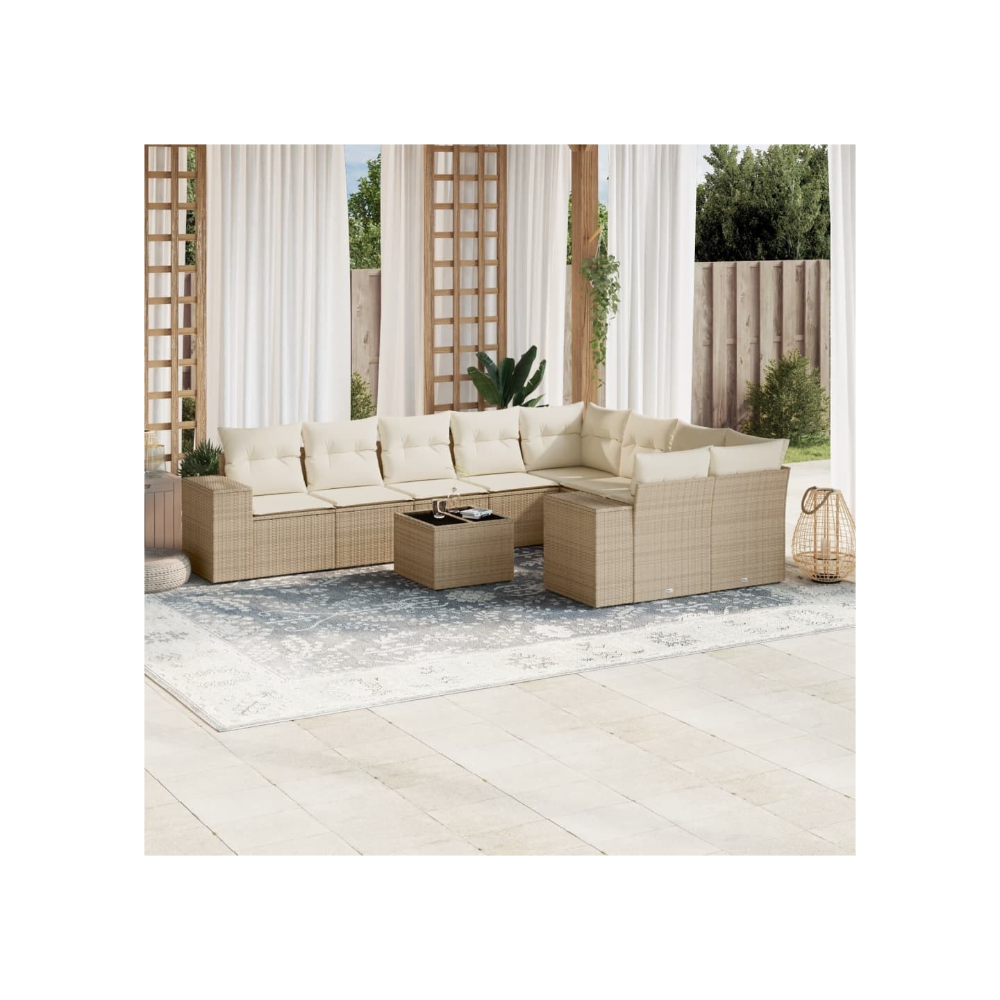 Salon de jardin avec coussins 10 pcs beige résine tressée