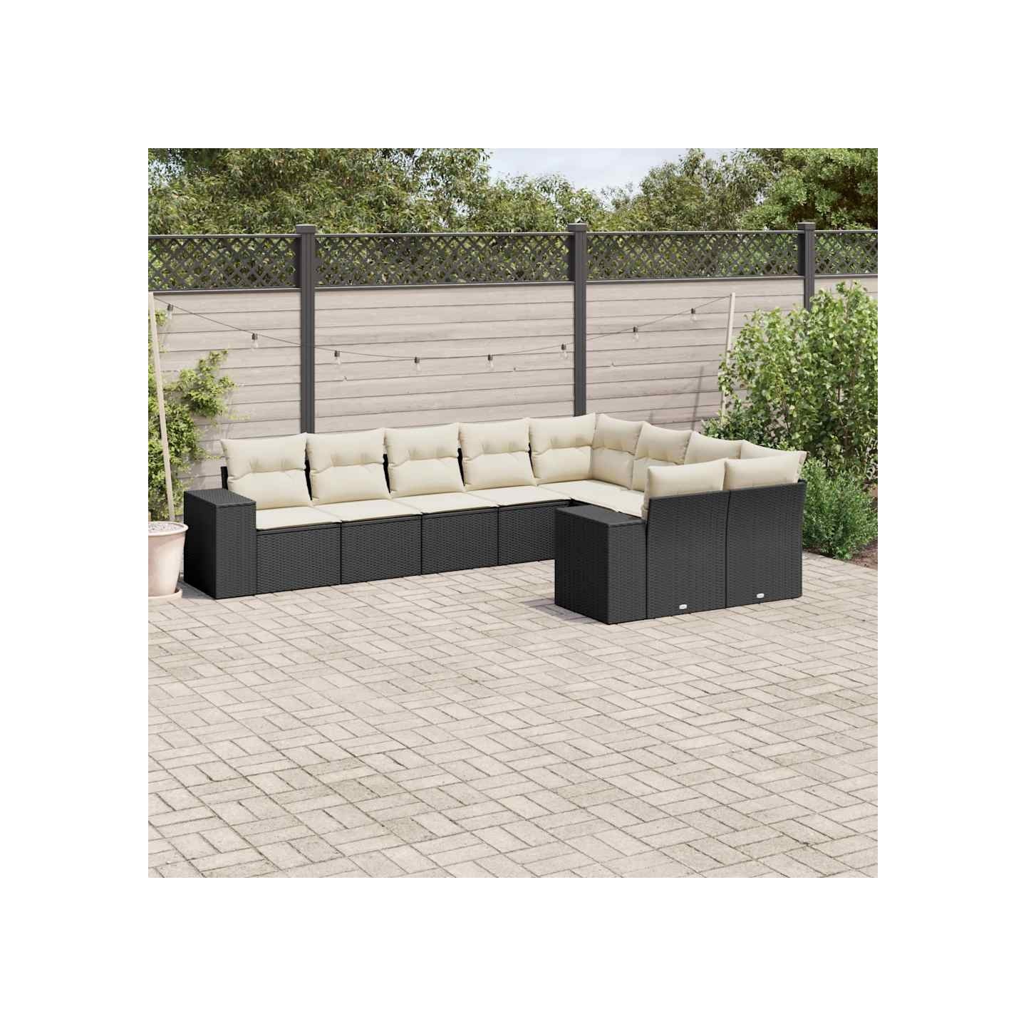 Salon de jardin 9 pcs avec coussins noir résine tressée