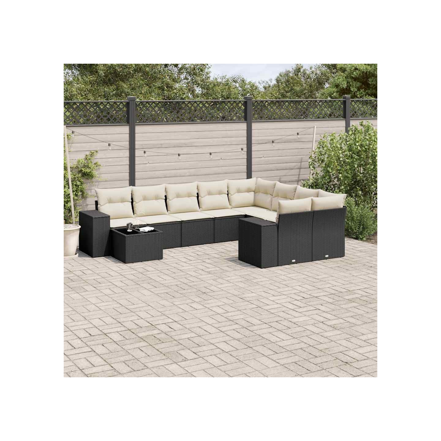 Salon de jardin 10 pcs avec coussins noir résine tressée