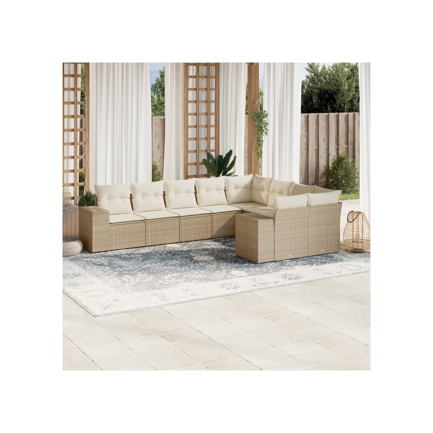 Salon de jardin avec coussins 9 pcs beige résine tressée