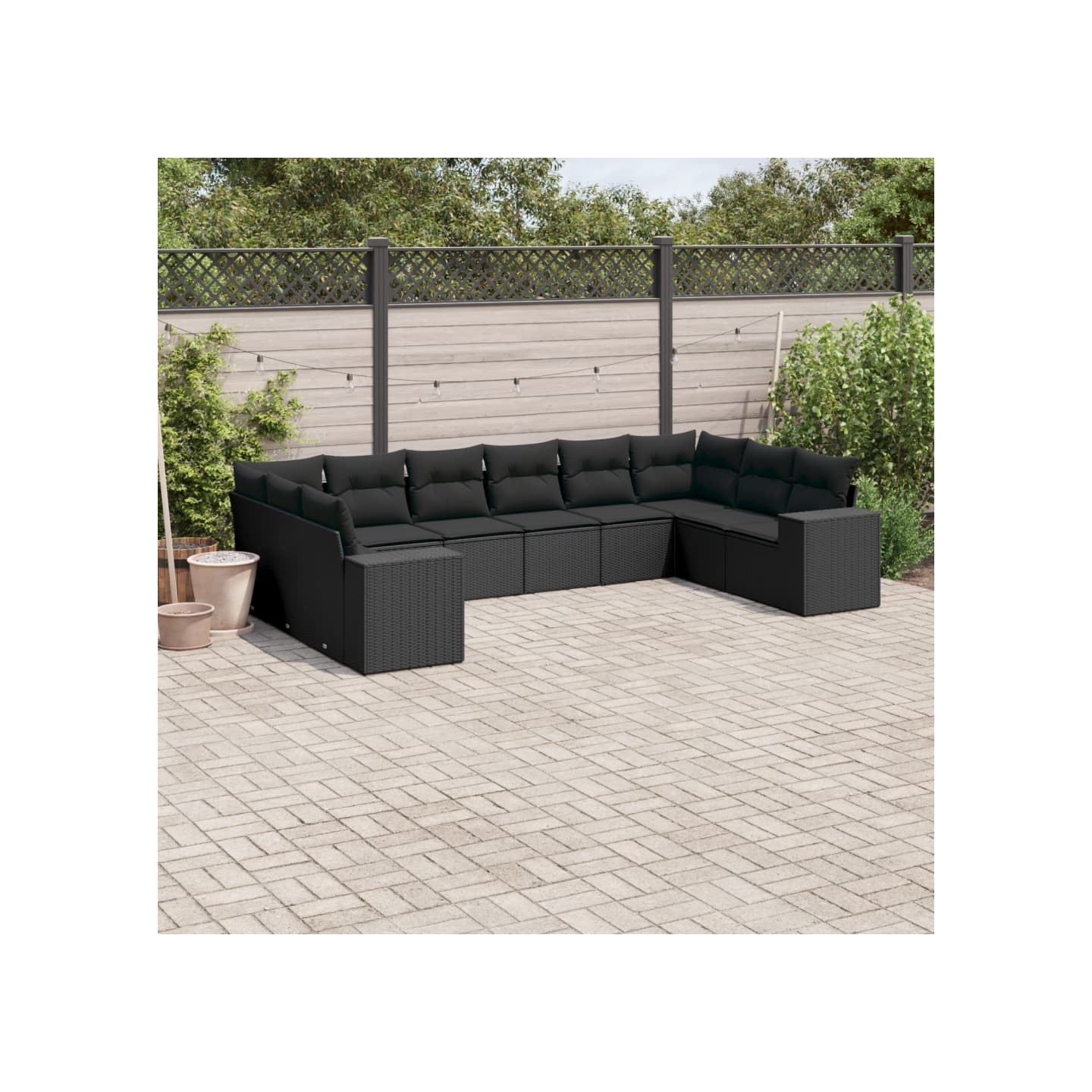 Salon de jardin 10 pcs avec coussins noir résine tressée