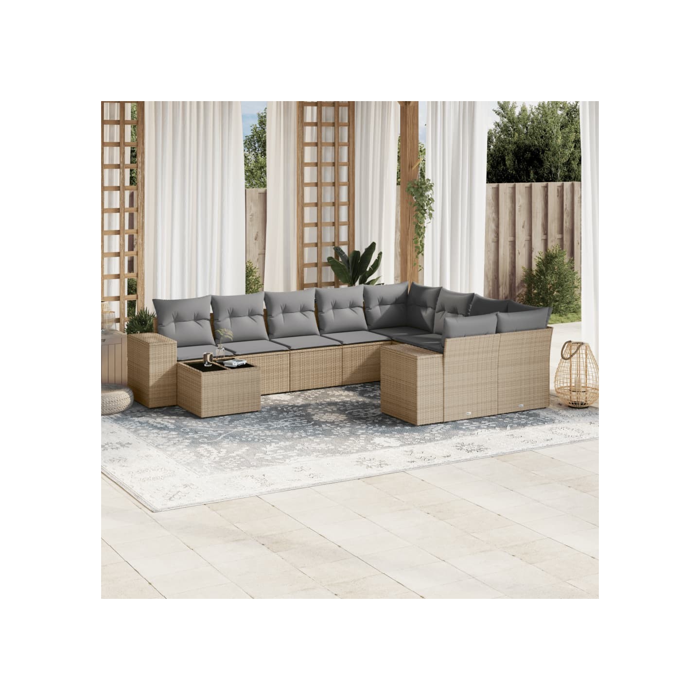 Salon de jardin avec coussins 10 pcs beige résine tressée