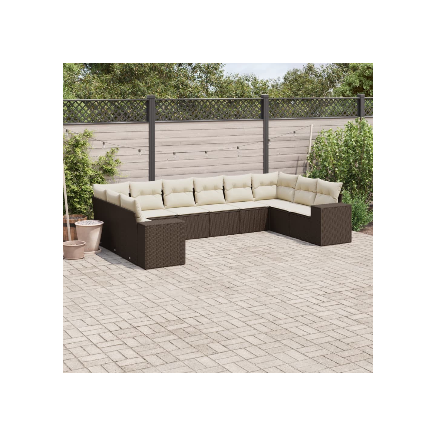 Salon de jardin 10 pcs avec coussins marron résine tressée