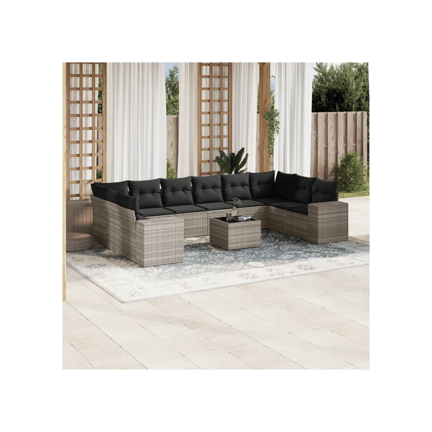 Salon de jardin 11 pcs avec coussins gris clair résine tressée