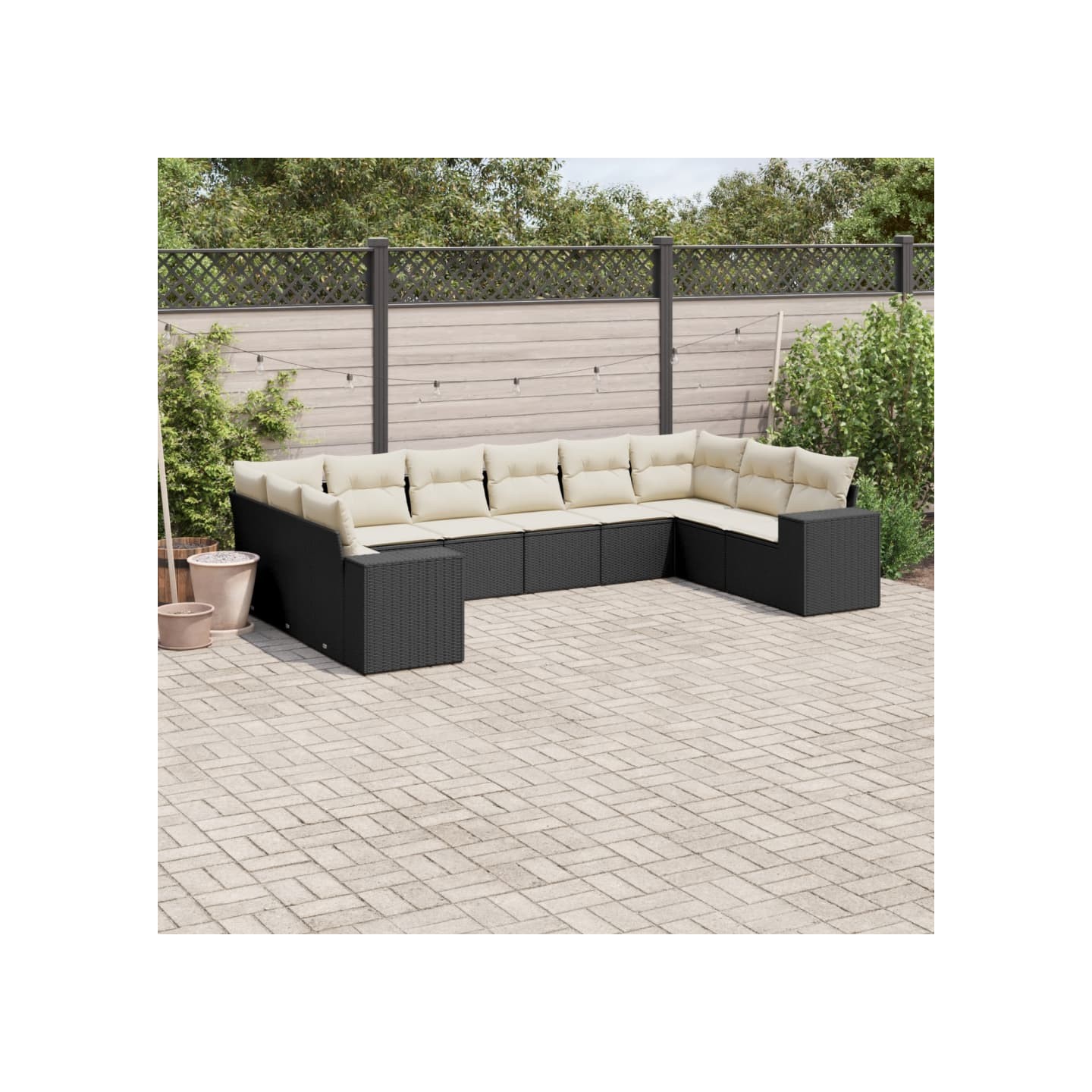 Salon de jardin 10 pcs avec coussins noir résine tressée