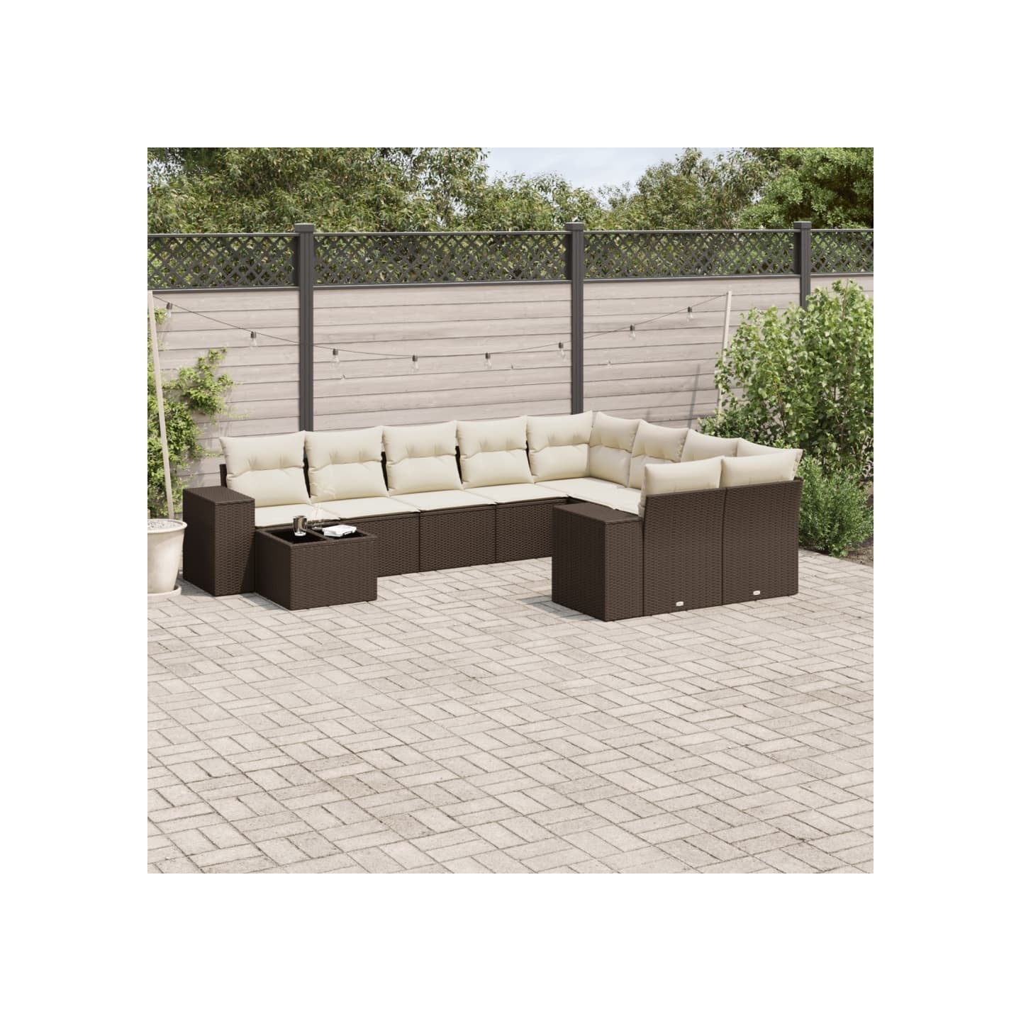 Salon de jardin 10 pcs avec coussins marron résine tressée