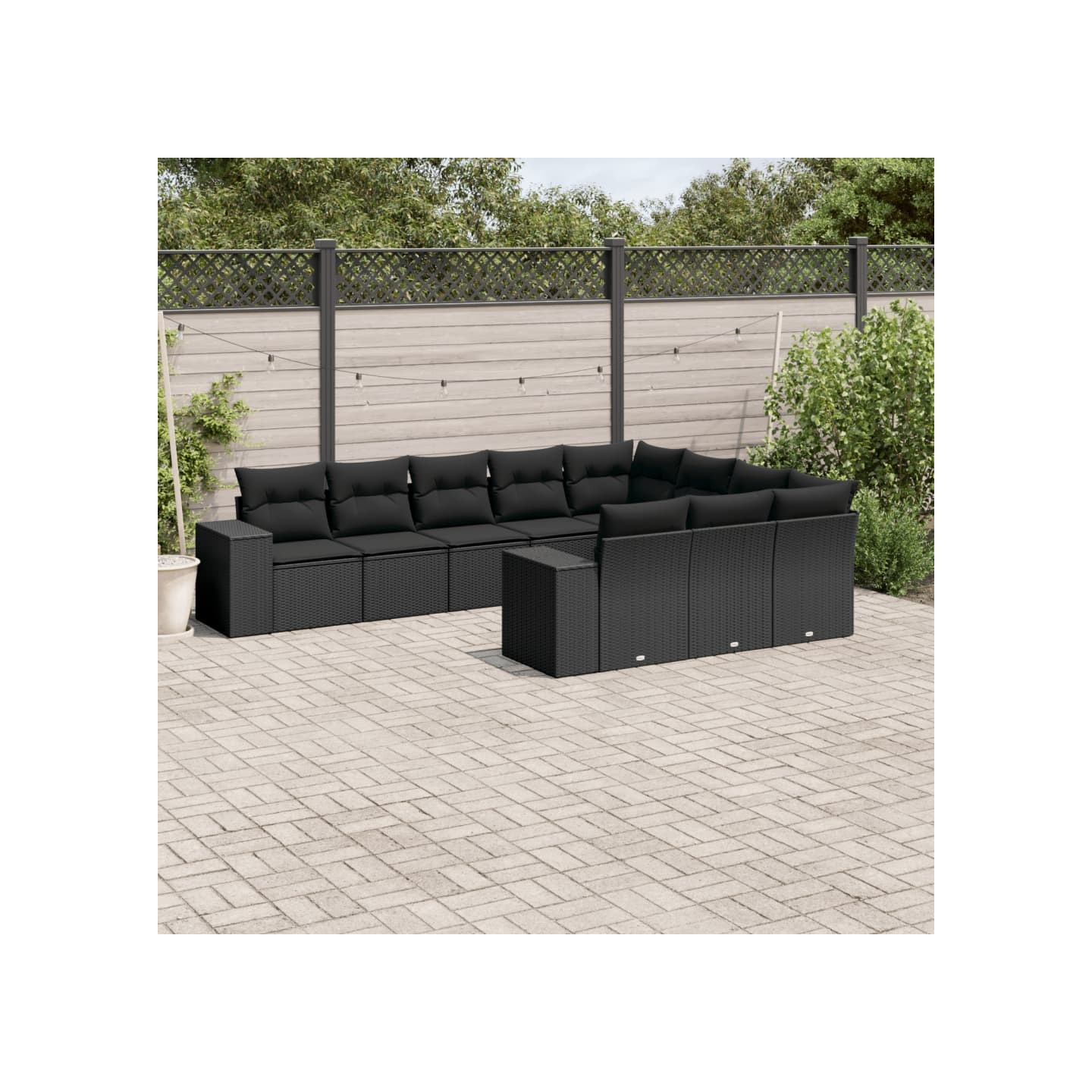Salon de jardin 10 pcs avec coussins noir résine tressée