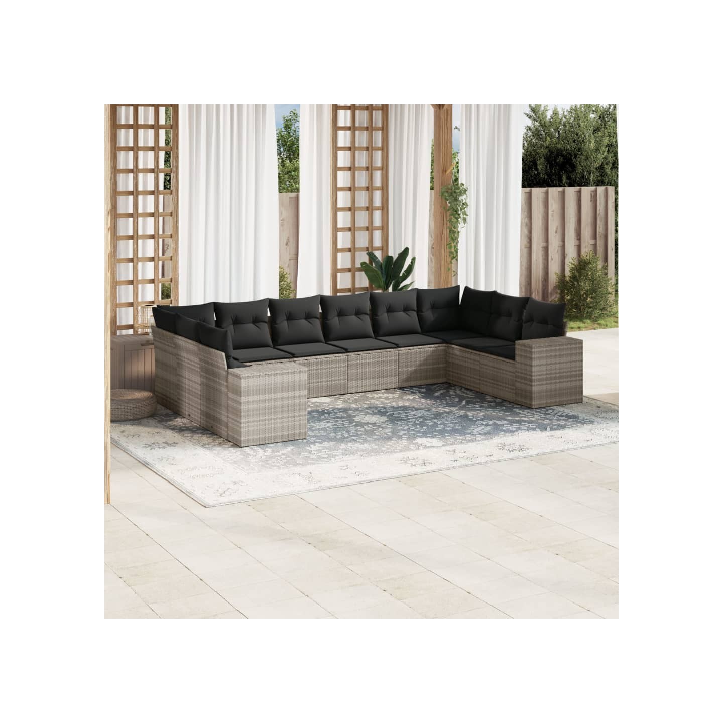 Salon de jardin avec coussins 10 pcs gris clair résine tressée