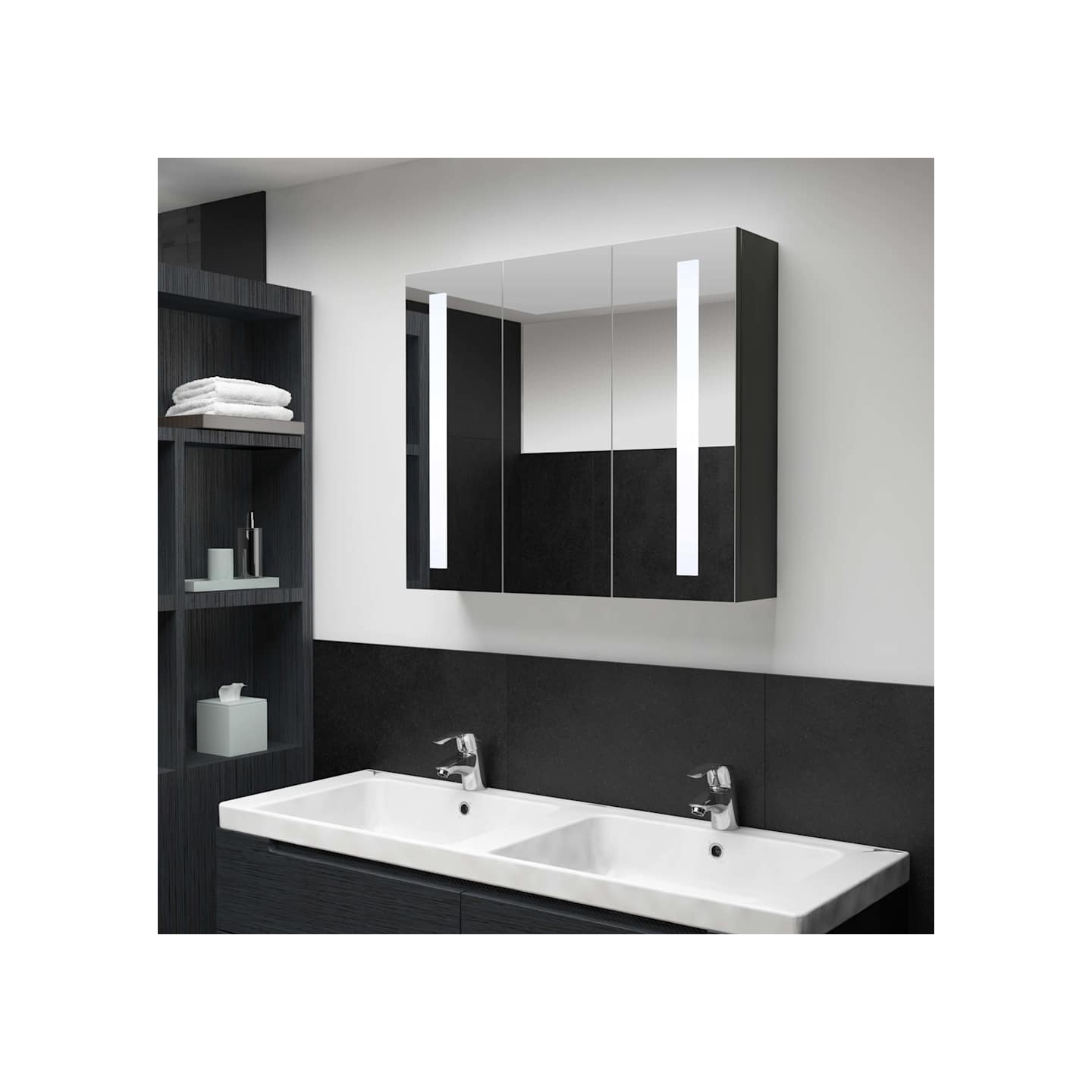 Armoire de salle de bain à miroir LED 89x14x62 cm