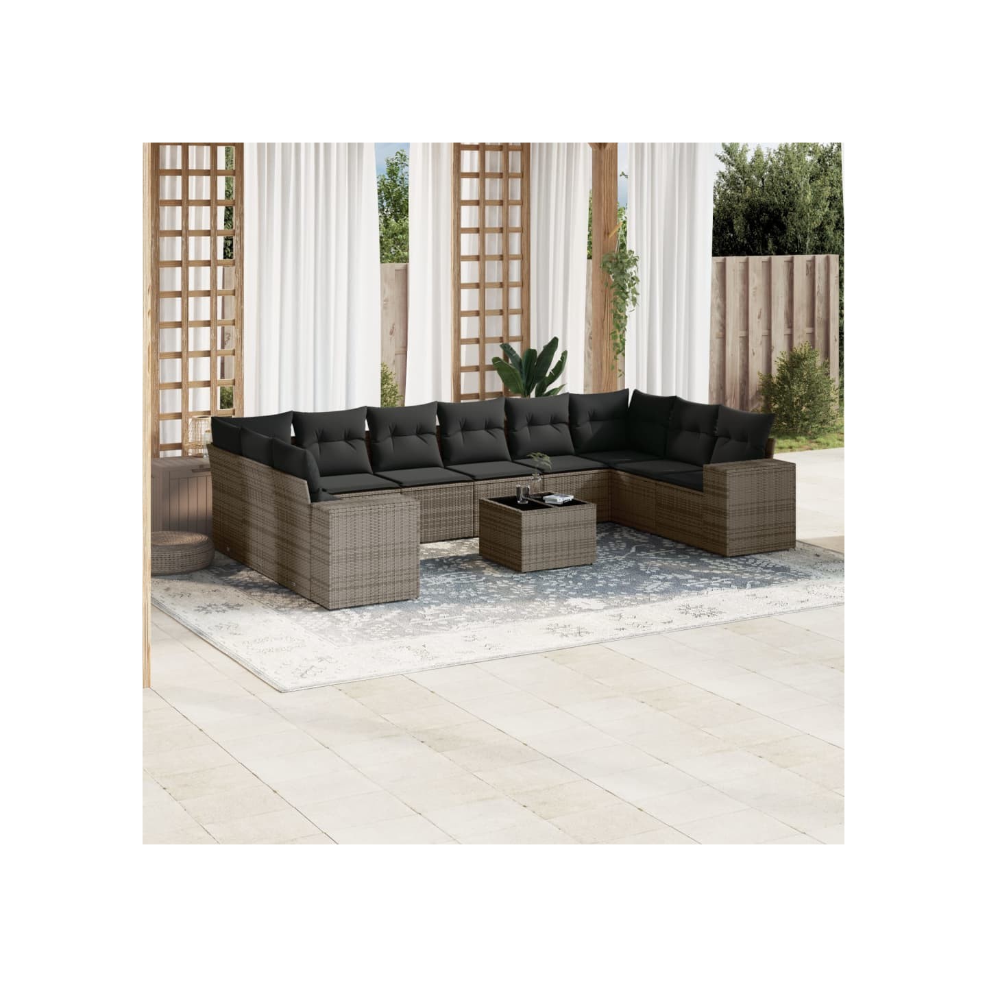 Salon de jardin 11 pcs avec coussins gris résine tressée