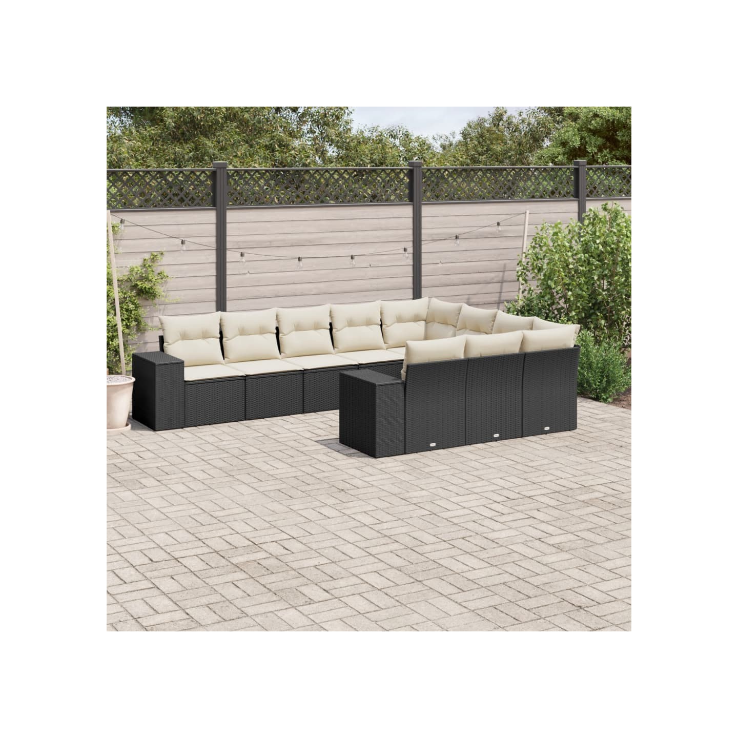Salon de jardin 10 pcs avec coussins noir résine tressée