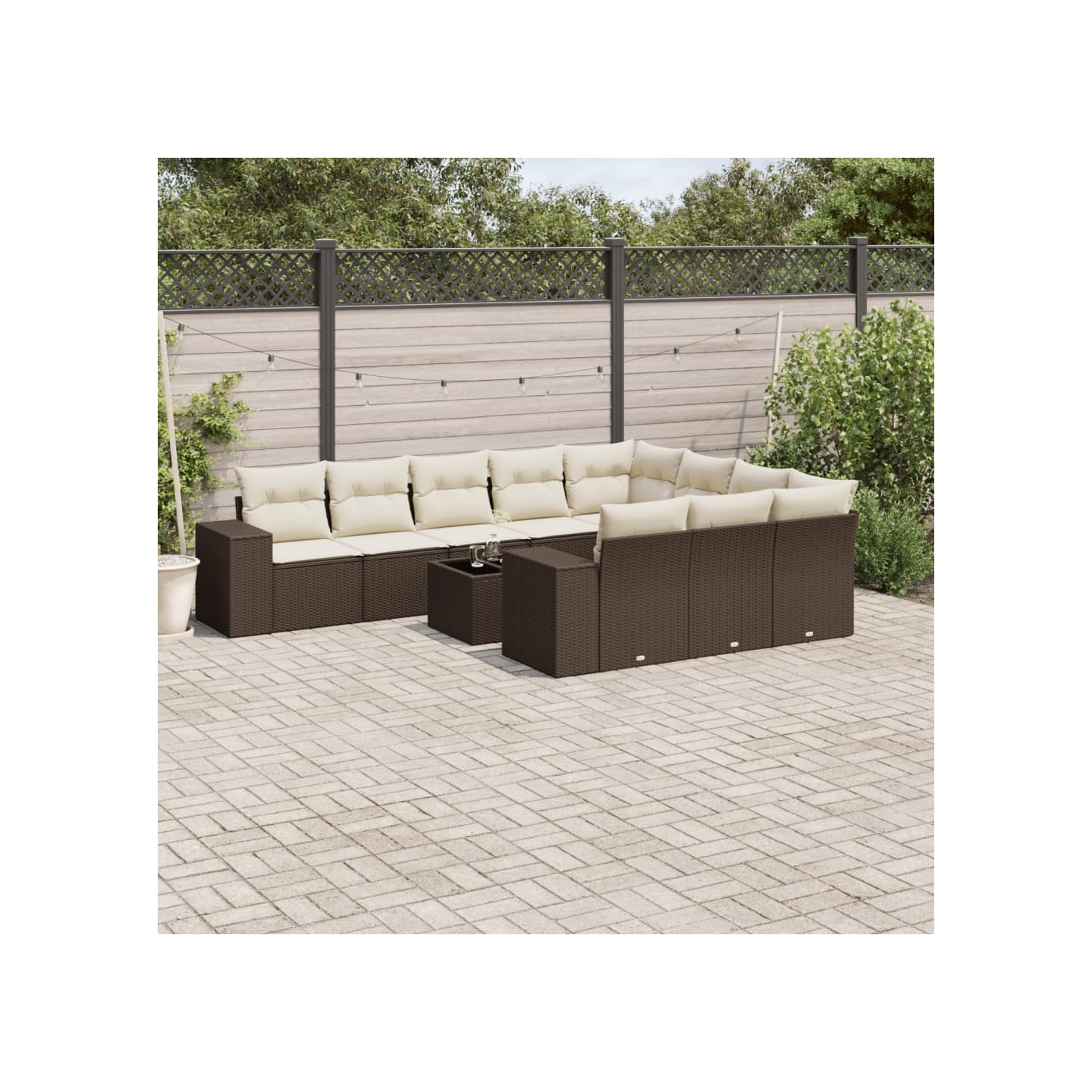 Salon de jardin et coussins 11 pcs marron résine tressée
