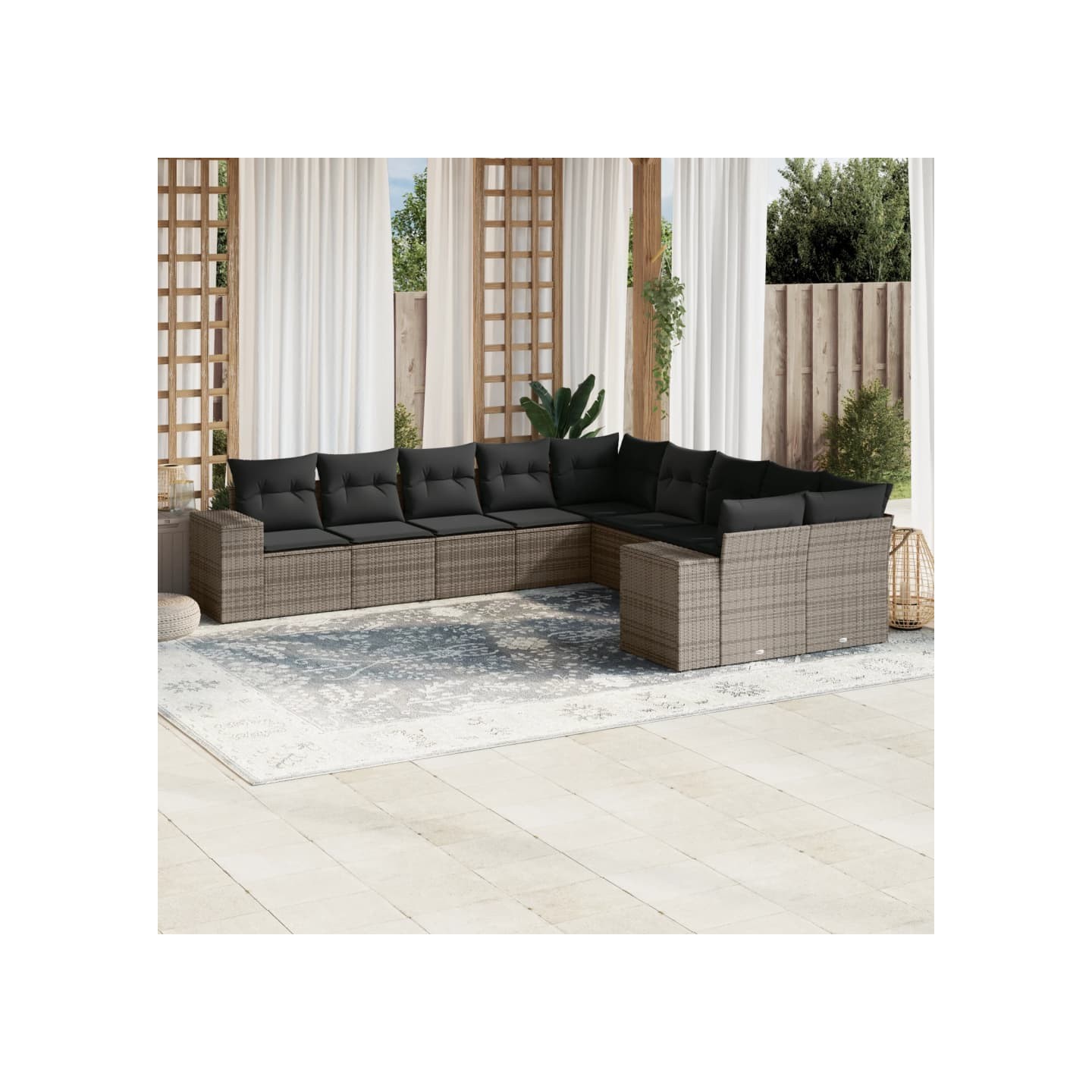Salon de jardin avec coussins 10 pcs gris résine tressée